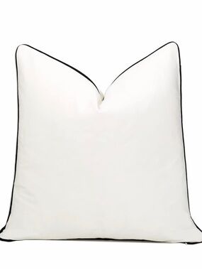 Luxury 22x22 Inch White and Black Throw Pillow Cover - with Contrast Piping